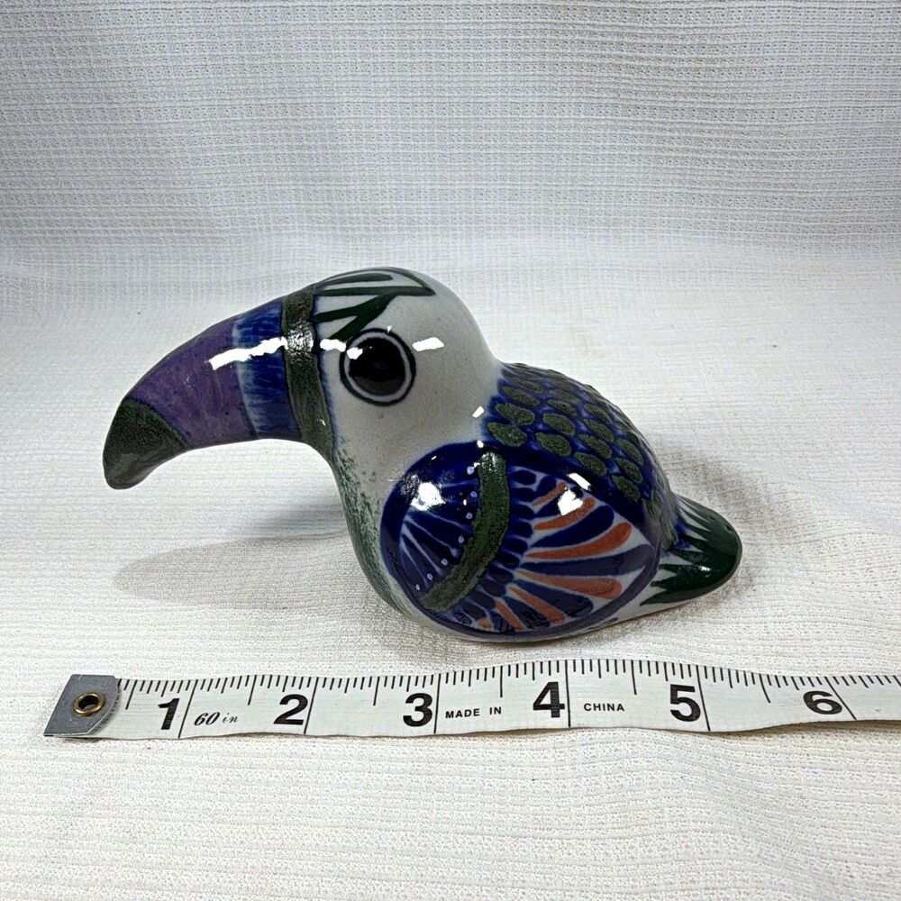 Vintage Erandi Tonala Mexico Pottery Toucan Bird Figurine Hand Painted Folk Art
